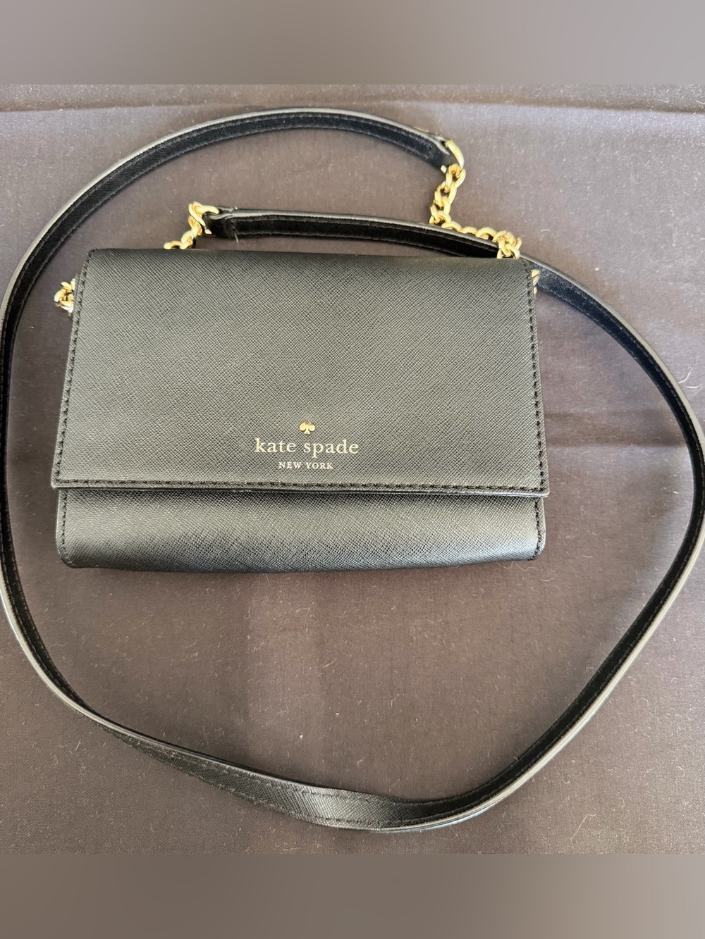 kate spade Black Saffiano Leather Chain-Accent Crossbody Bag